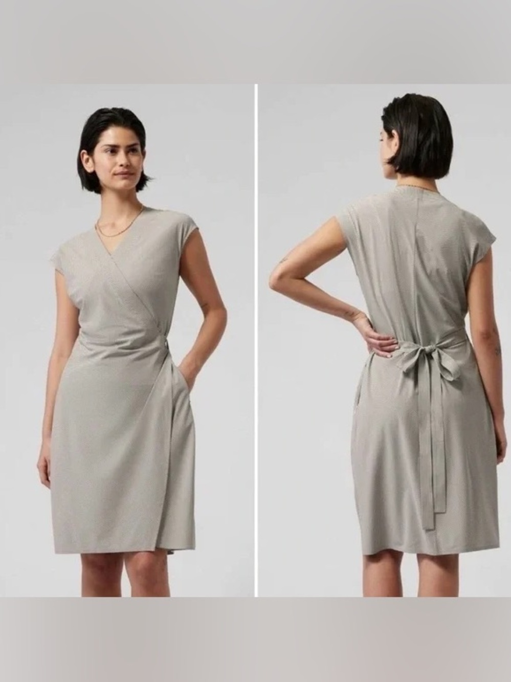 Athleta Newport Wrap Dress XS White Gray Stripe